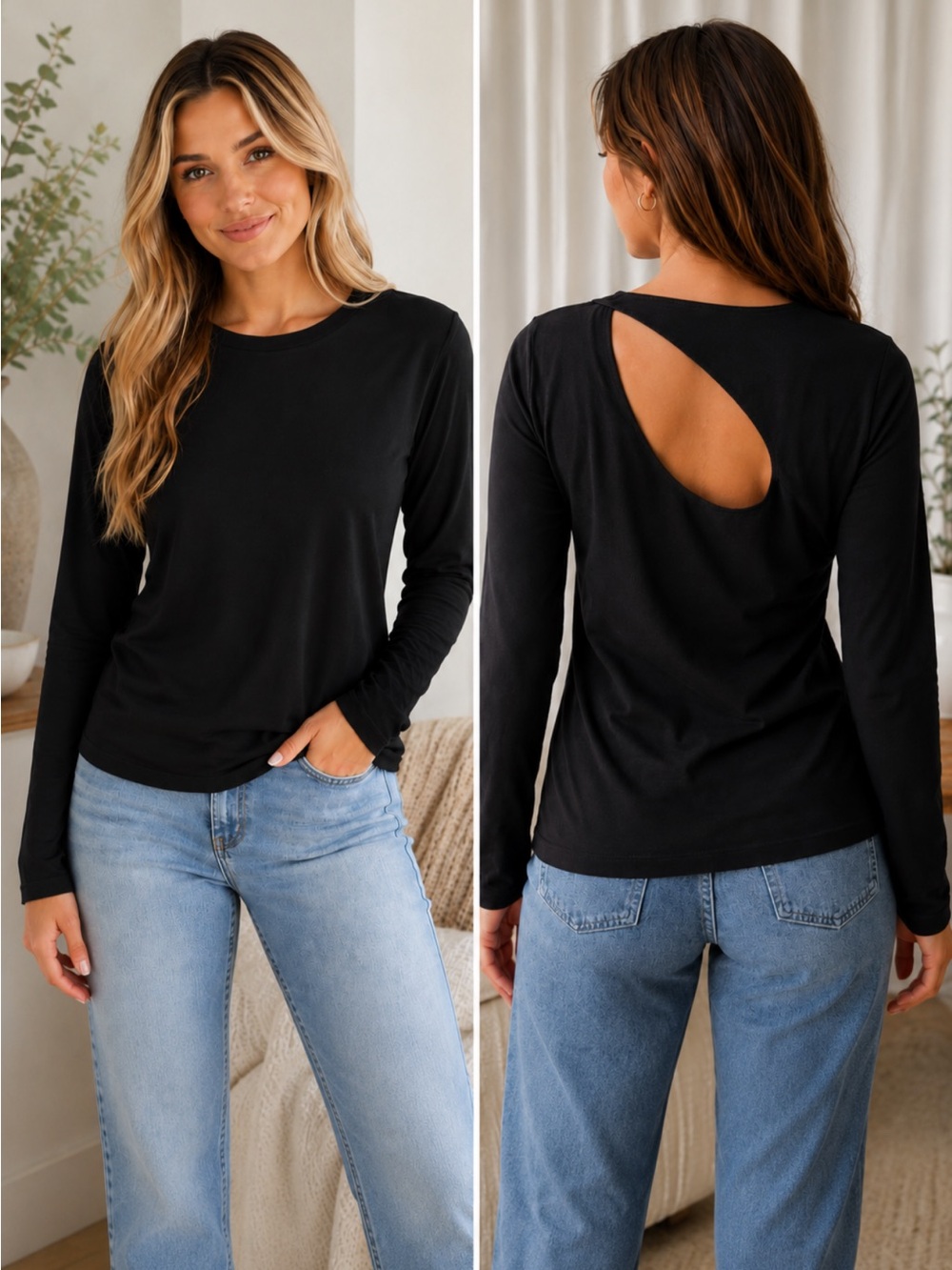 NWT Velvet by Graham & Spencer Adisa Black Long Sleeve Top with Back Cutout